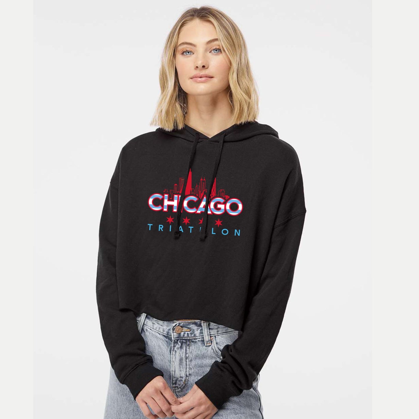 CHI TRI Women's Fleece Crop Hoody -Black- Skyline