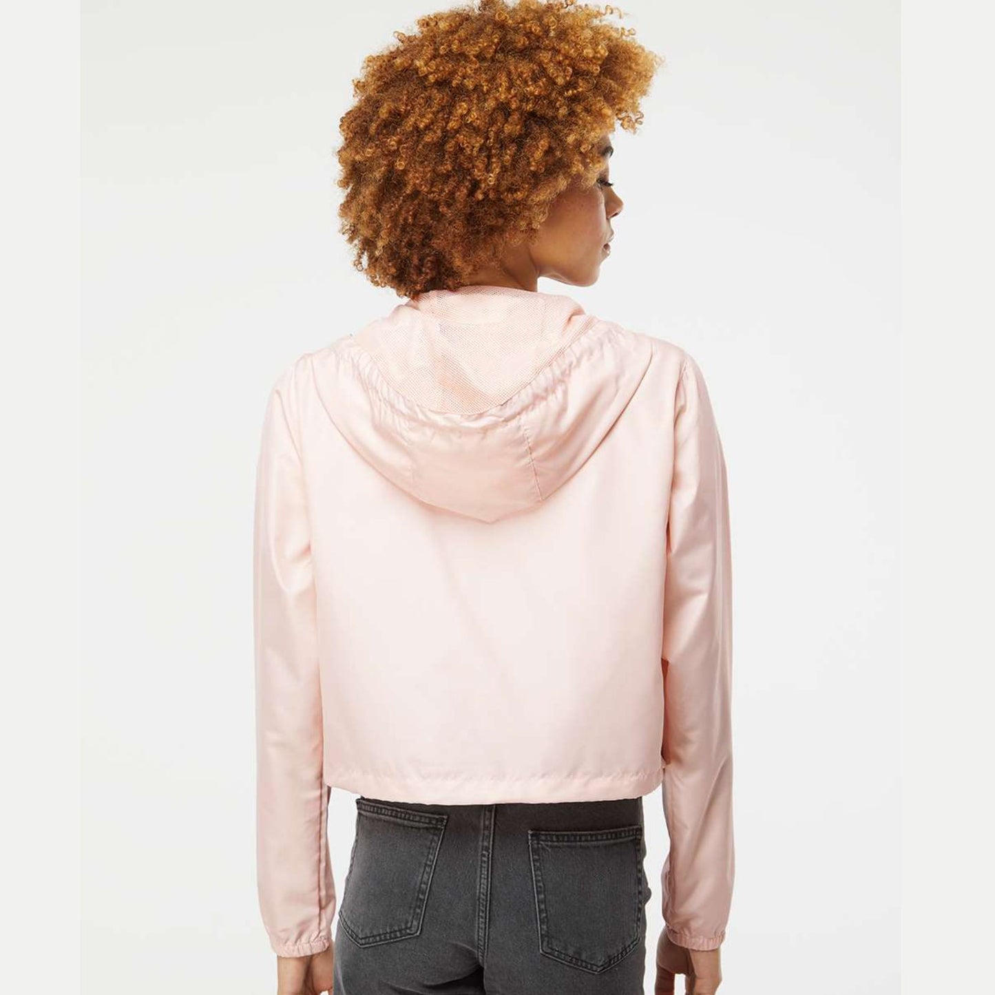 CHI TRI Women's Crop Hooded Windbreaker -Blush- Embroidery