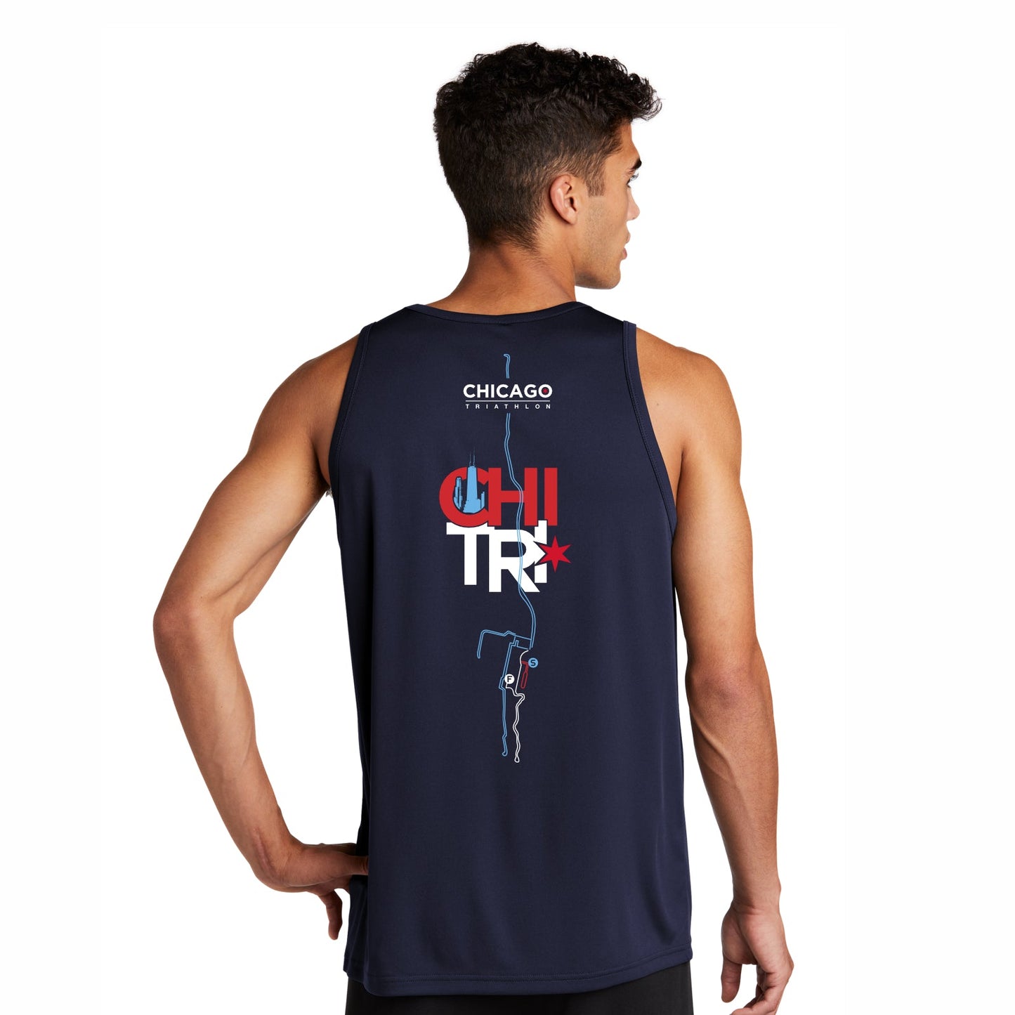 CHI TRI Men's Tech Tank -Navy- Course