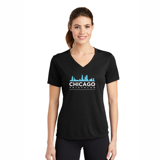 CHI TRI Women's Tech V-Neck Tee -Black- 2023 Course