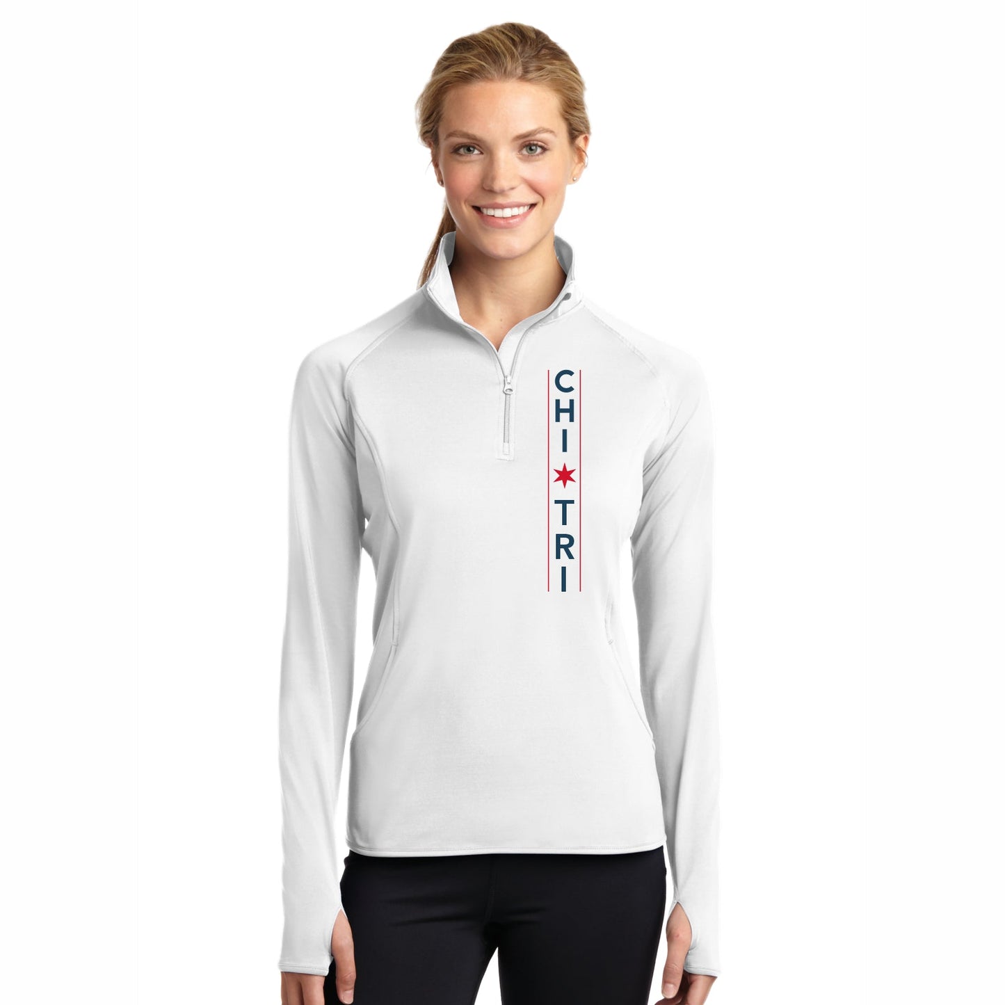 CHI TRI Women's Tech Pocket 1/4 Zip -White- LCP