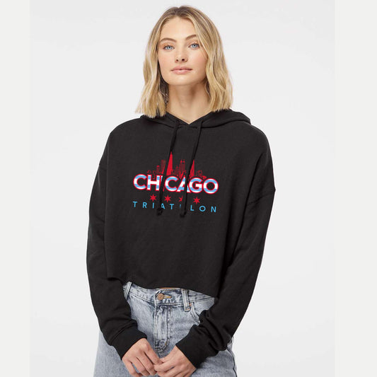 CHI TRI Women's Fleece Crop Hoody -Black- Skyline