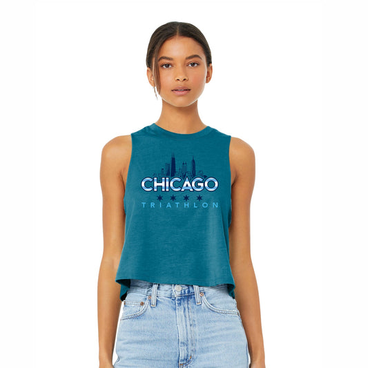 CHI TRI Women's Fashion Crop Tank -Teal- Skyline