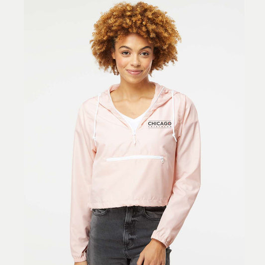 CHI TRI Women's Crop Hooded Windbreaker -Blush- Embroidery