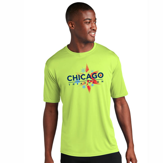 CHI TRI Men's Tech UPF50 Tee -Hi Viz- Course