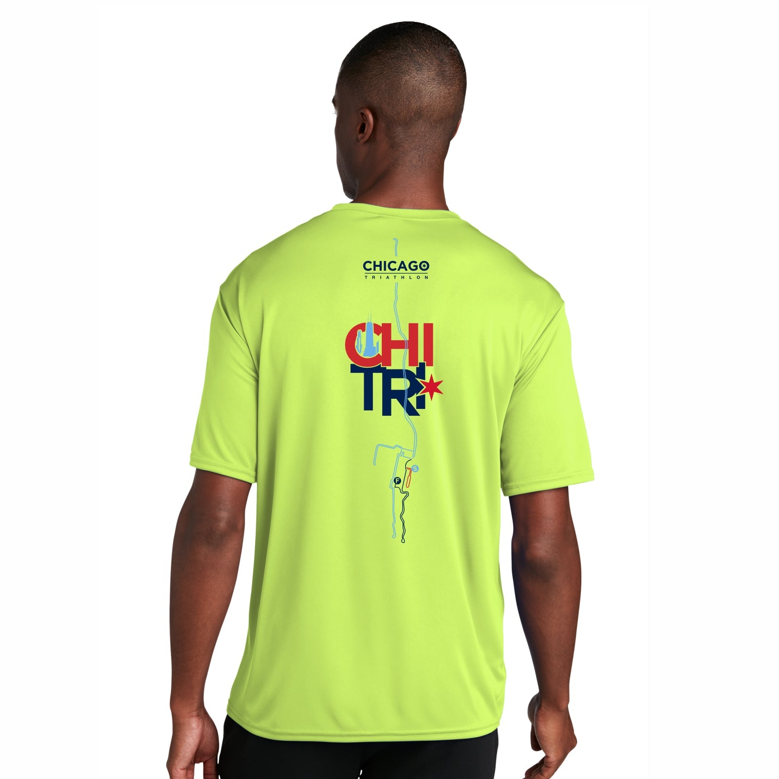 CHI TRI Men's Tech UPF50 Tee -Hi Viz- Course