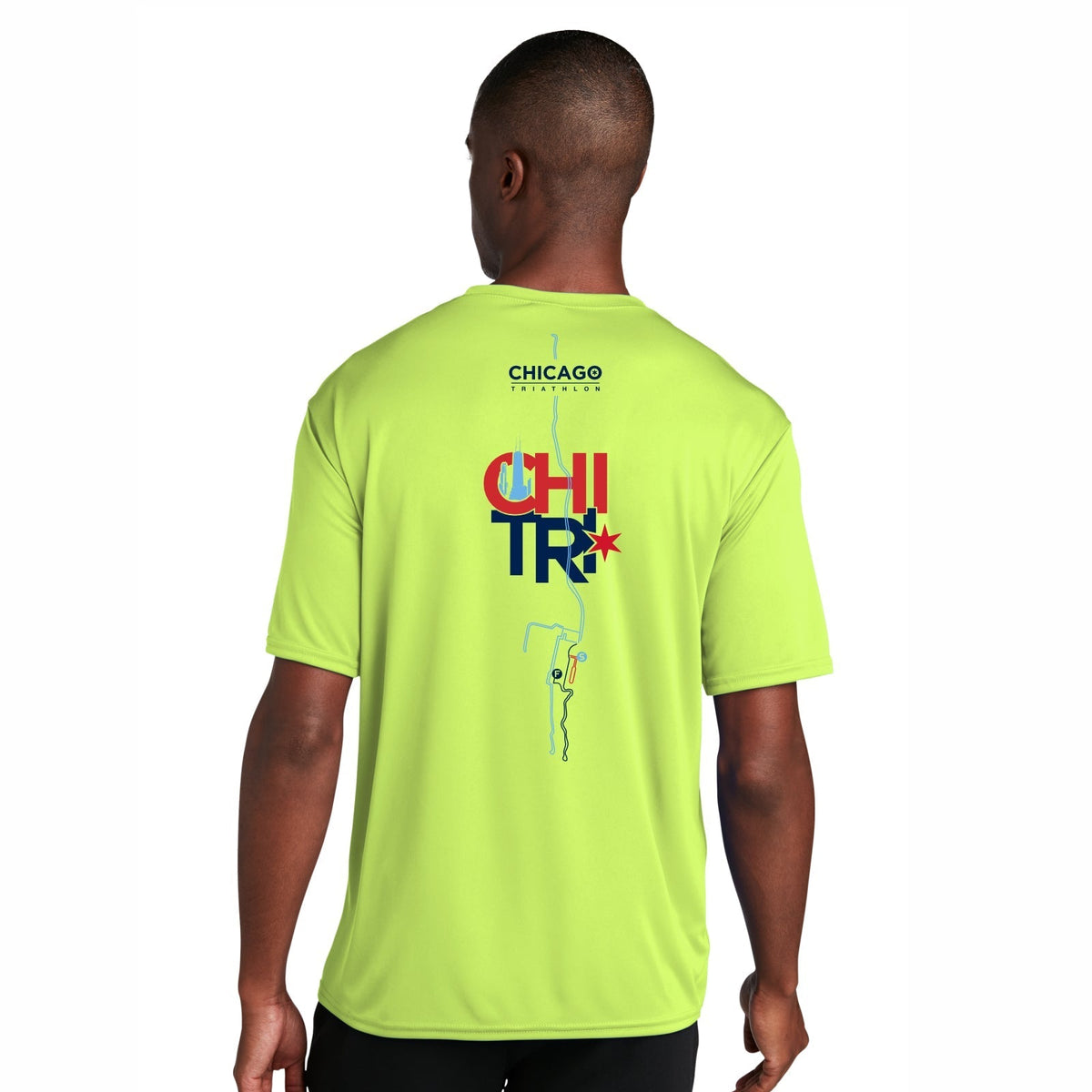 CHI TRI Men's Tech UPF50 Tee -Hi Viz- Course