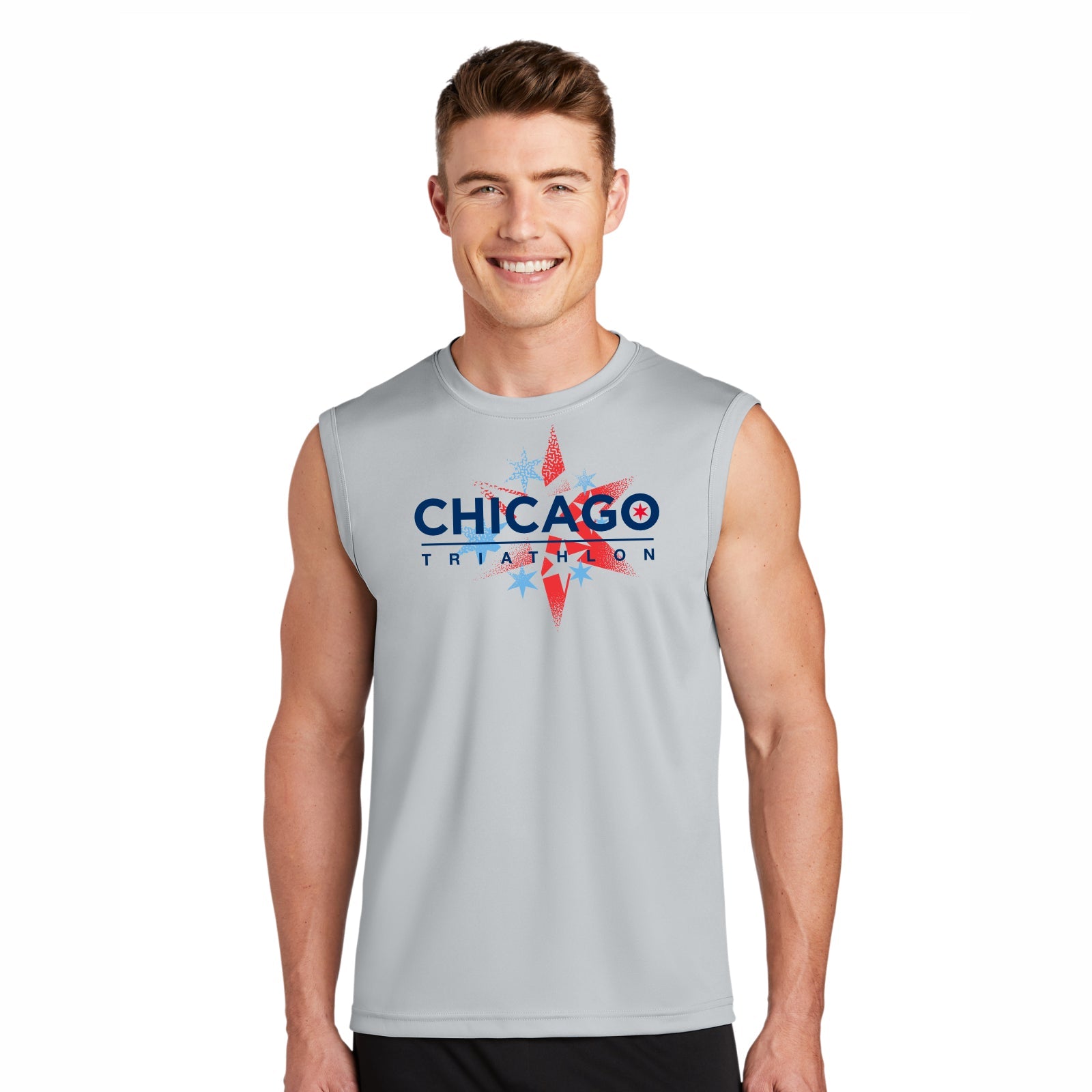 CHI TRI Men's Muscle Tech Tank -Silver- Course