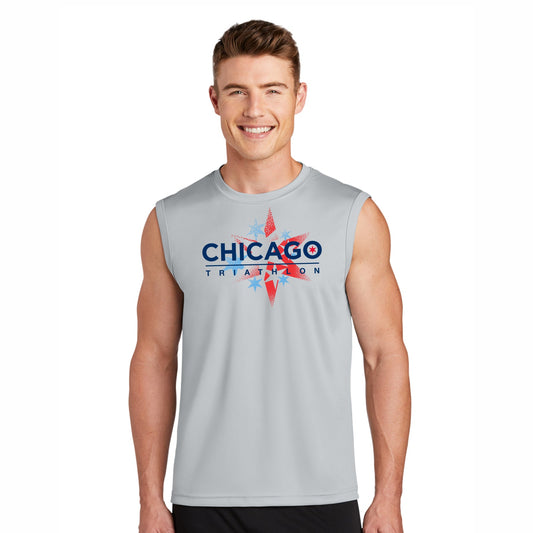 CHI TRI Men's Muscle Tech Tank -Silver- Course