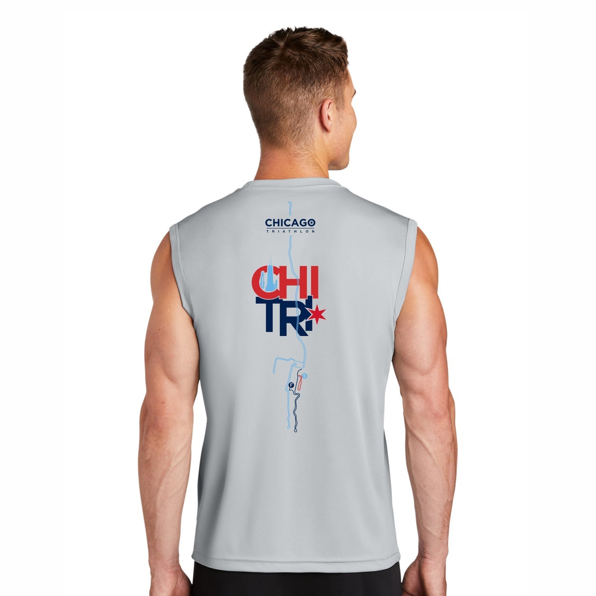 CHI TRI Men's Muscle Tech Tank -Silver- Course