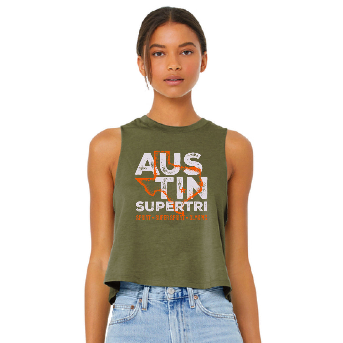 Austin Women's Crop Tank -Heather Olive- State