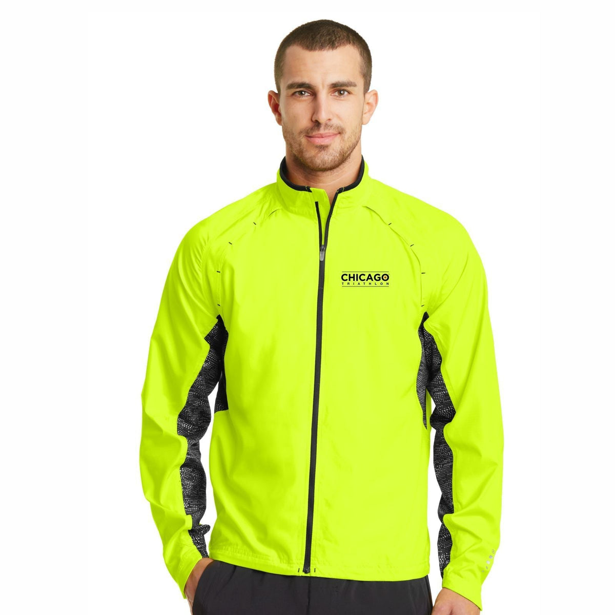 CHI TRI Embroidered Men's Water-Resistant Reflective Zip Shell - Pace Yellow