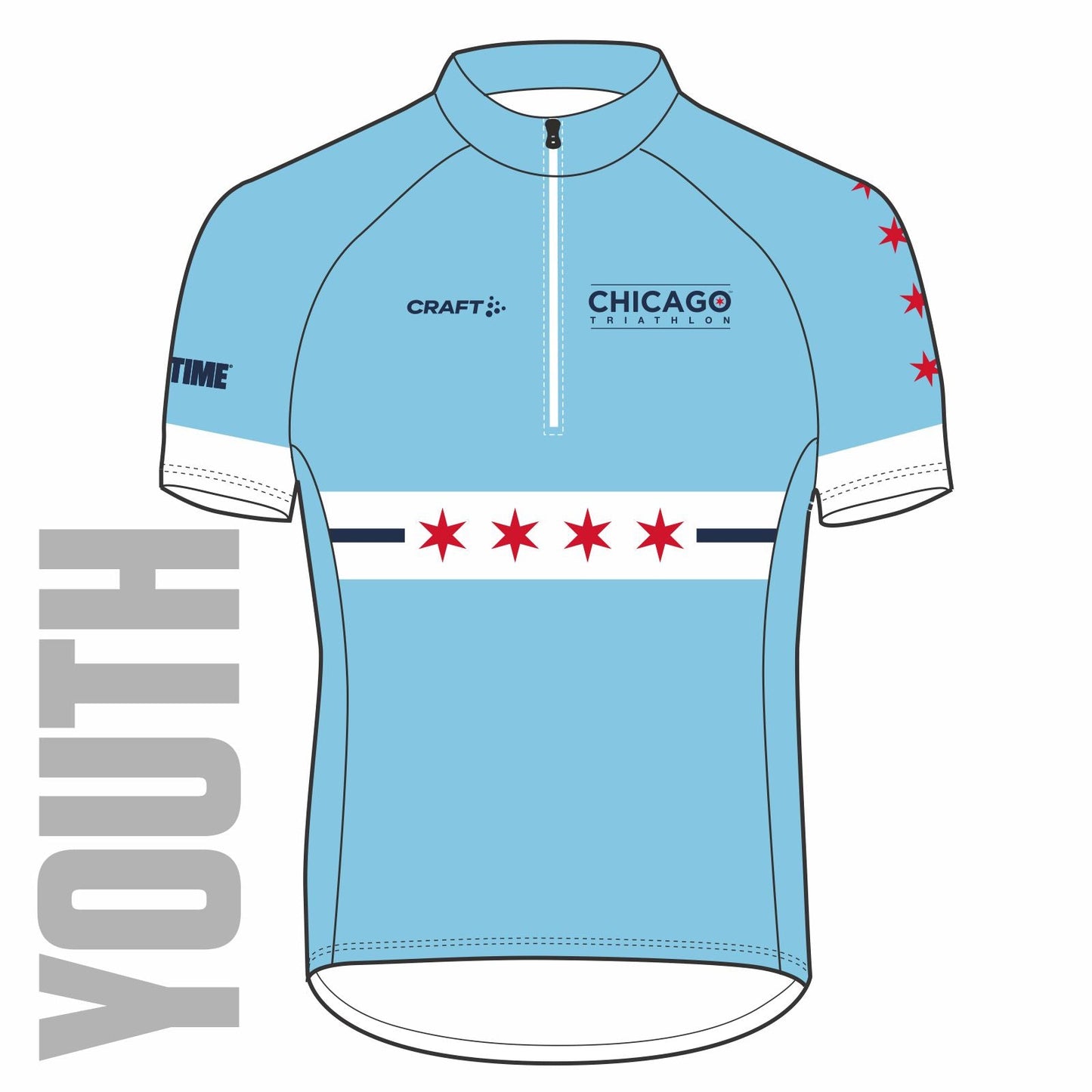 CHI TRI Craft Youth 3-Pocket Half-Zip Jersey - Light Blue Flag Design