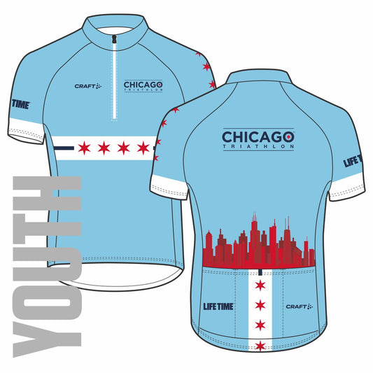 CHI TRI Craft Youth 3-Pocket Half-Zip Jersey - Light Blue Flag Design