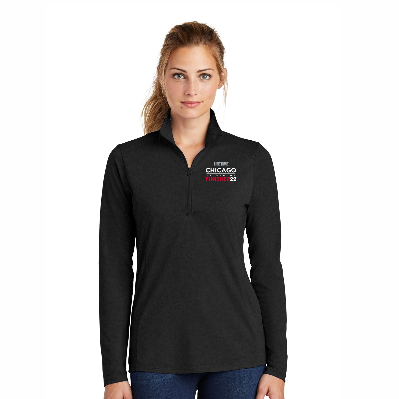 CHI TRI Women's Tech Triblend 1/4 Zip - Black Triad - 2022 Finisher Embroidery