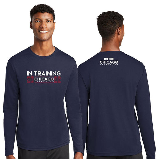 CHI TRI '2022 In Training' Design Men's LS Tech Tee - Navy