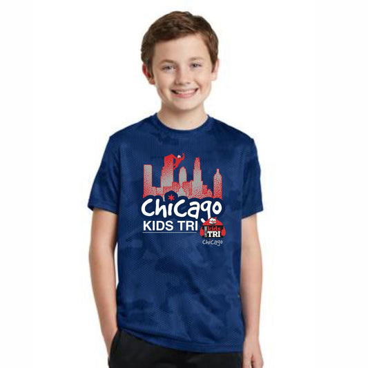 CHI TRI Youth Tech CamoHex Tee - Royal - Kids Tri