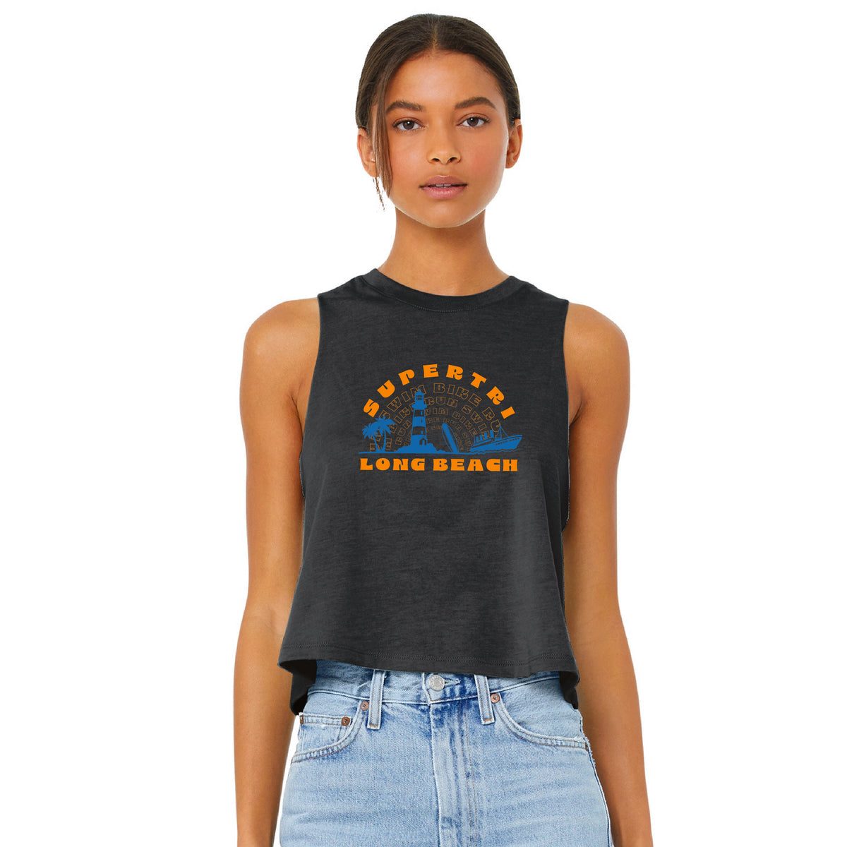 LB Women's Crop Tank -Dark Grey Heather- Arch