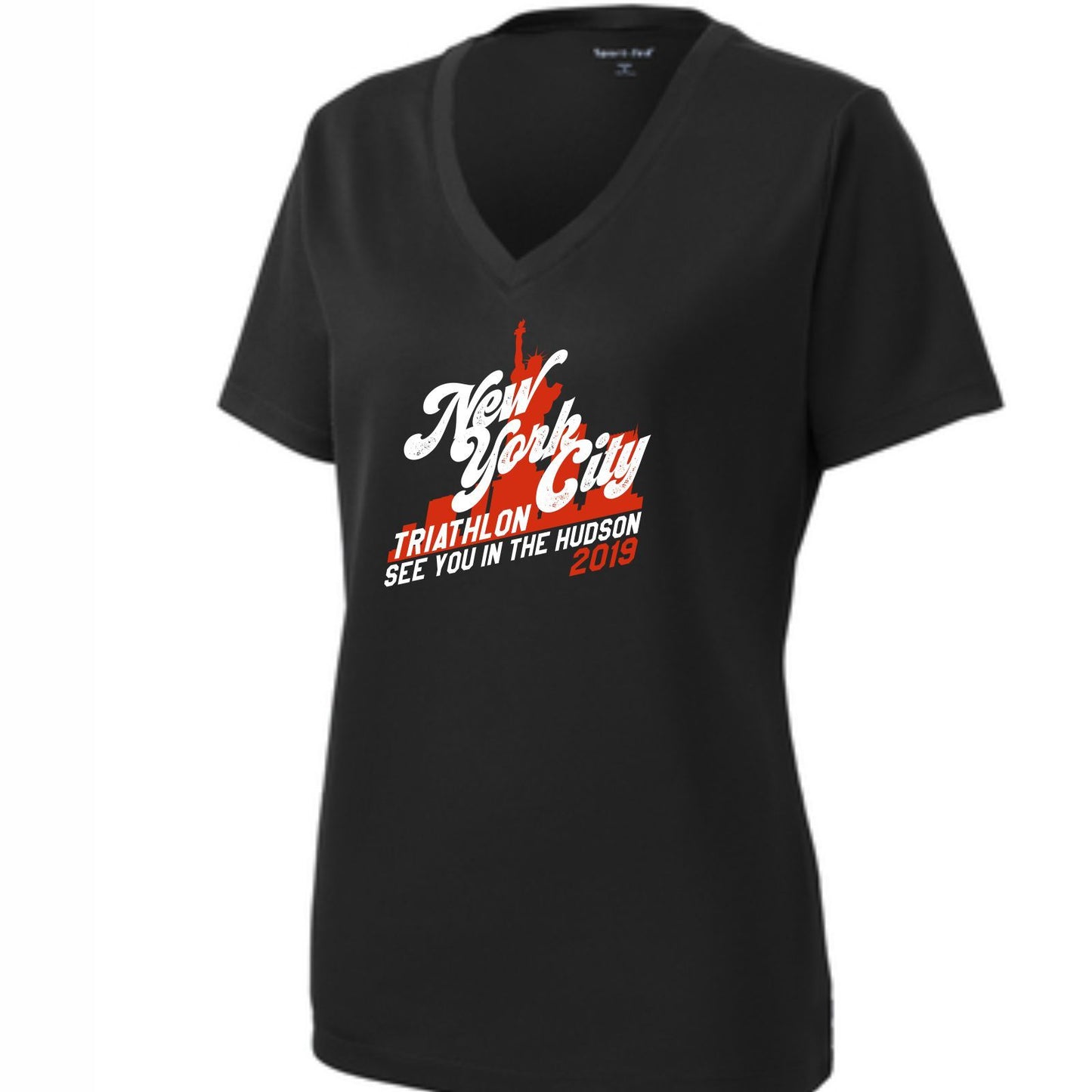 Women's SS Tech V-Neck Tee - Black 'In Training 2019 Design' - NYC Tri