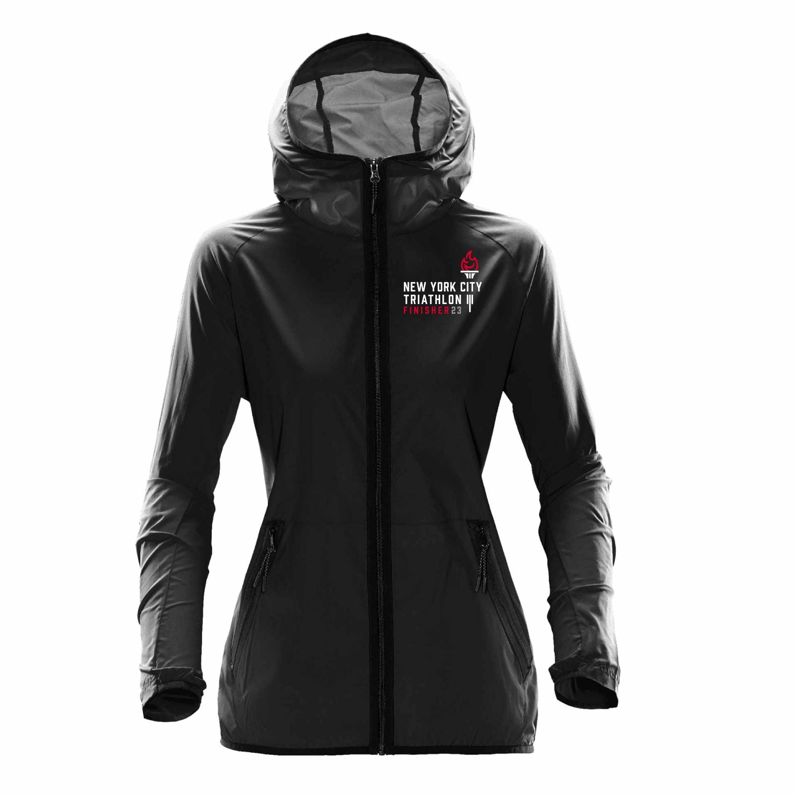 NYC Tri Women's Zip Hooded Shell -Black- 2023 Finisher Embr.