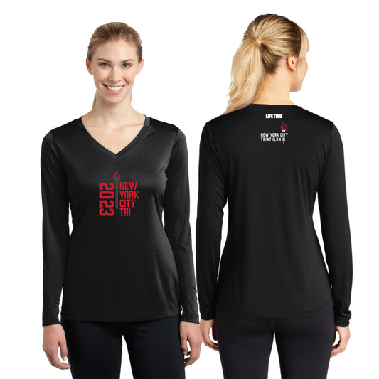 Women's LS Tech V-Neck Tee -Black- Torch 2023